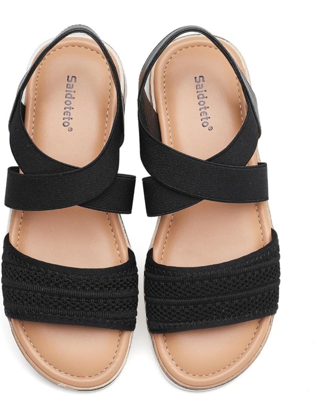 🆕Women's Black Flat Sandals Comfortable Elastic Ankle Strap Slingback Slip-On